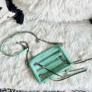 Rebecca Minkoff Mint Seafoam Leather Triple Zip Mini Crossbody Bag